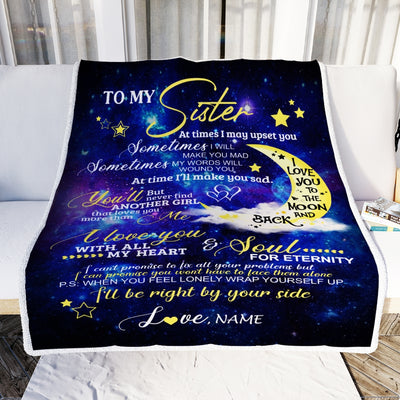 Personalized to My Sister From Brother Custom Name Love You Moon and Back Birthday Birthday Gift Graduation Christmas Bed Quilt Fleece Throw Blanket | siriusteestore