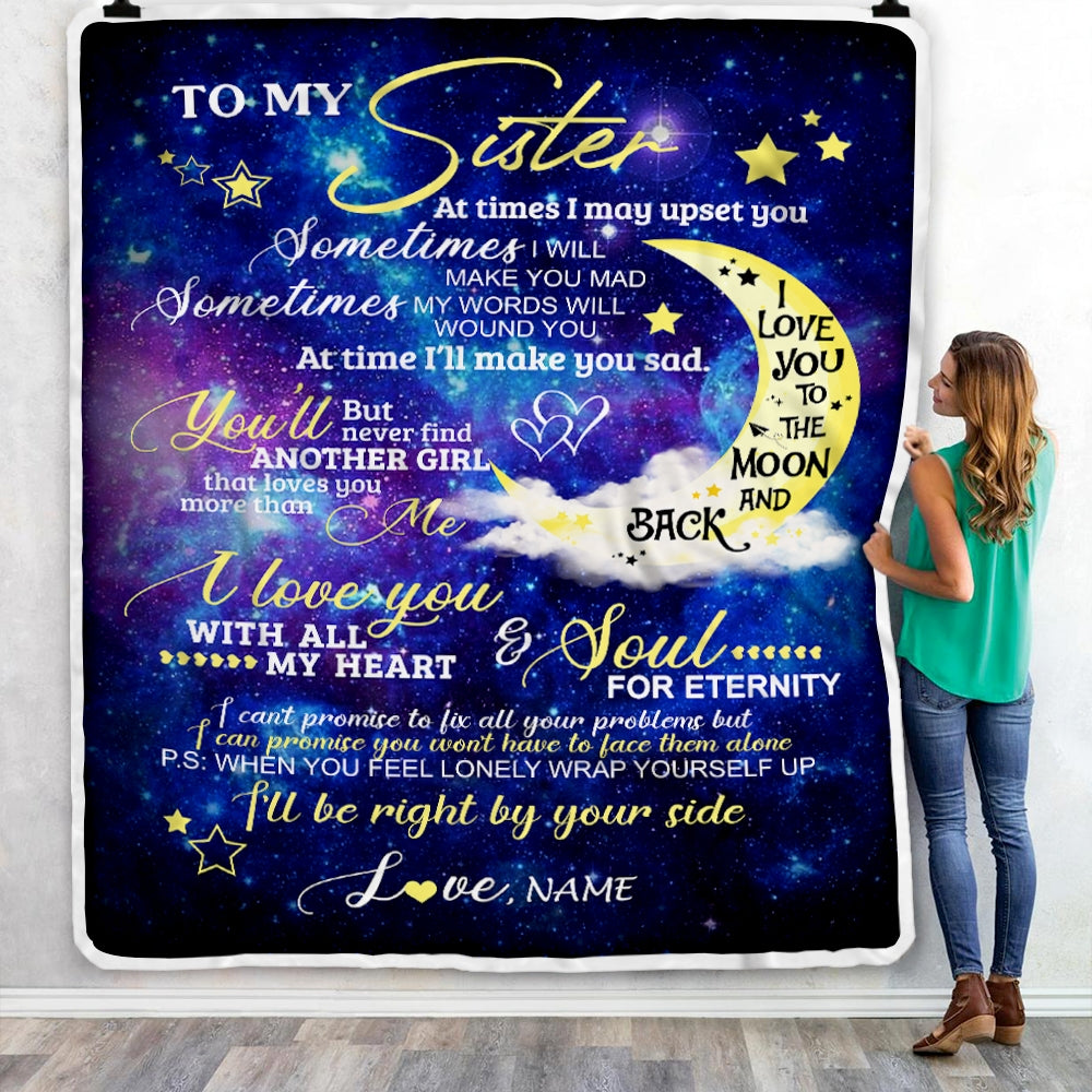 Personalized to My Sister From Brother Custom Name Love You Moon and Back Birthday Birthday Gift Graduation Christmas Bed Quilt Fleece Throw Blanket | siriusteestore