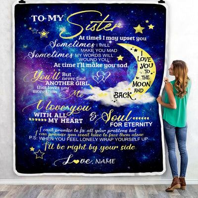 Personalized to My Sister From Brother Custom Name Love You Moon and Back Birthday Birthday Gift Graduation Christmas Bed Quilt Fleece Throw Blanket | siriusteestore