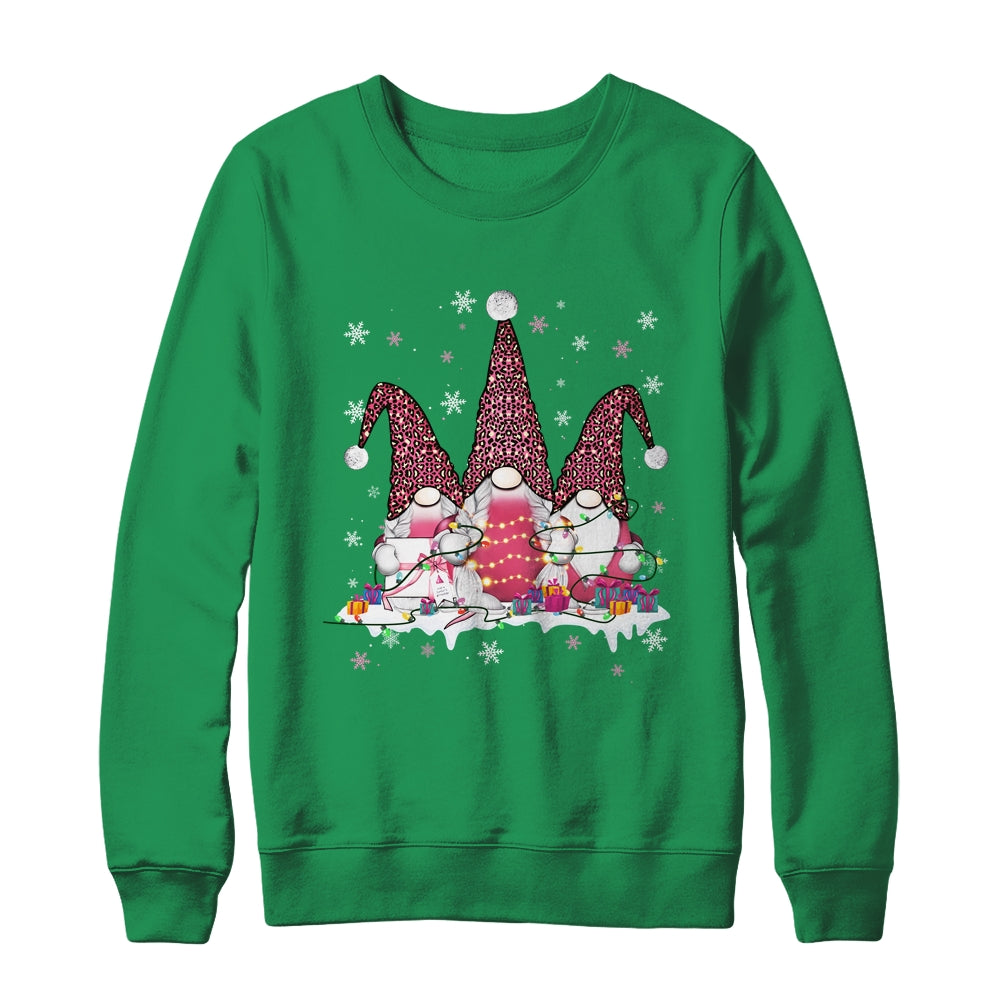 Pink Leopard Print Gnomes Xmas Funny Christmas Gnome Women Shirt & Sweatshirt | siriusteestore