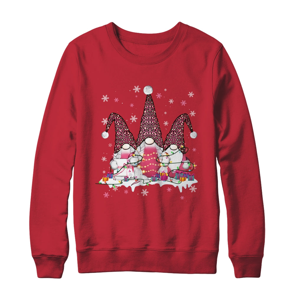 Pink Leopard Print Gnomes Xmas Funny Christmas Gnome Women Shirt & Sweatshirt | siriusteestore