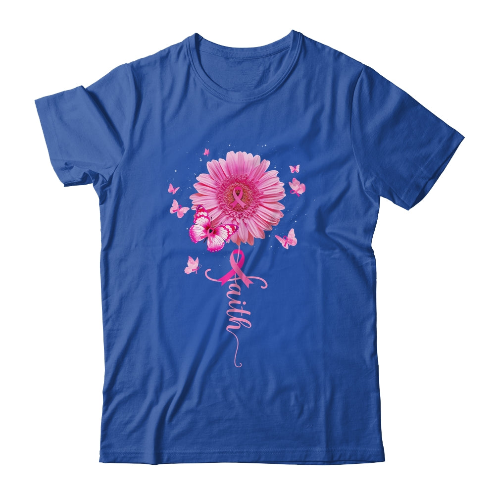 Pink Ribbon Daisy Faith Breast Cancer Awareness Butterfly Shirt & Hoodie | siriusteestore