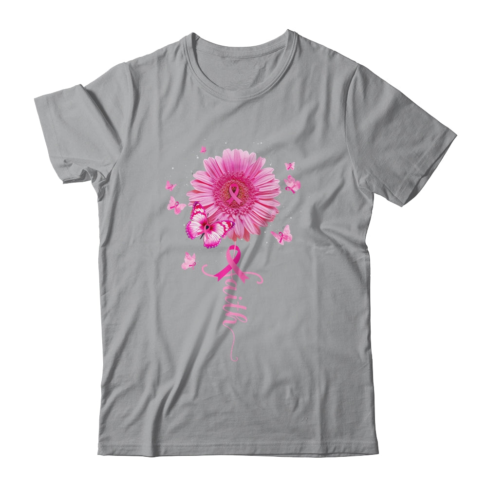 Pink Ribbon Daisy Faith Breast Cancer Awareness Butterfly Shirt & Hoodie | siriusteestore
