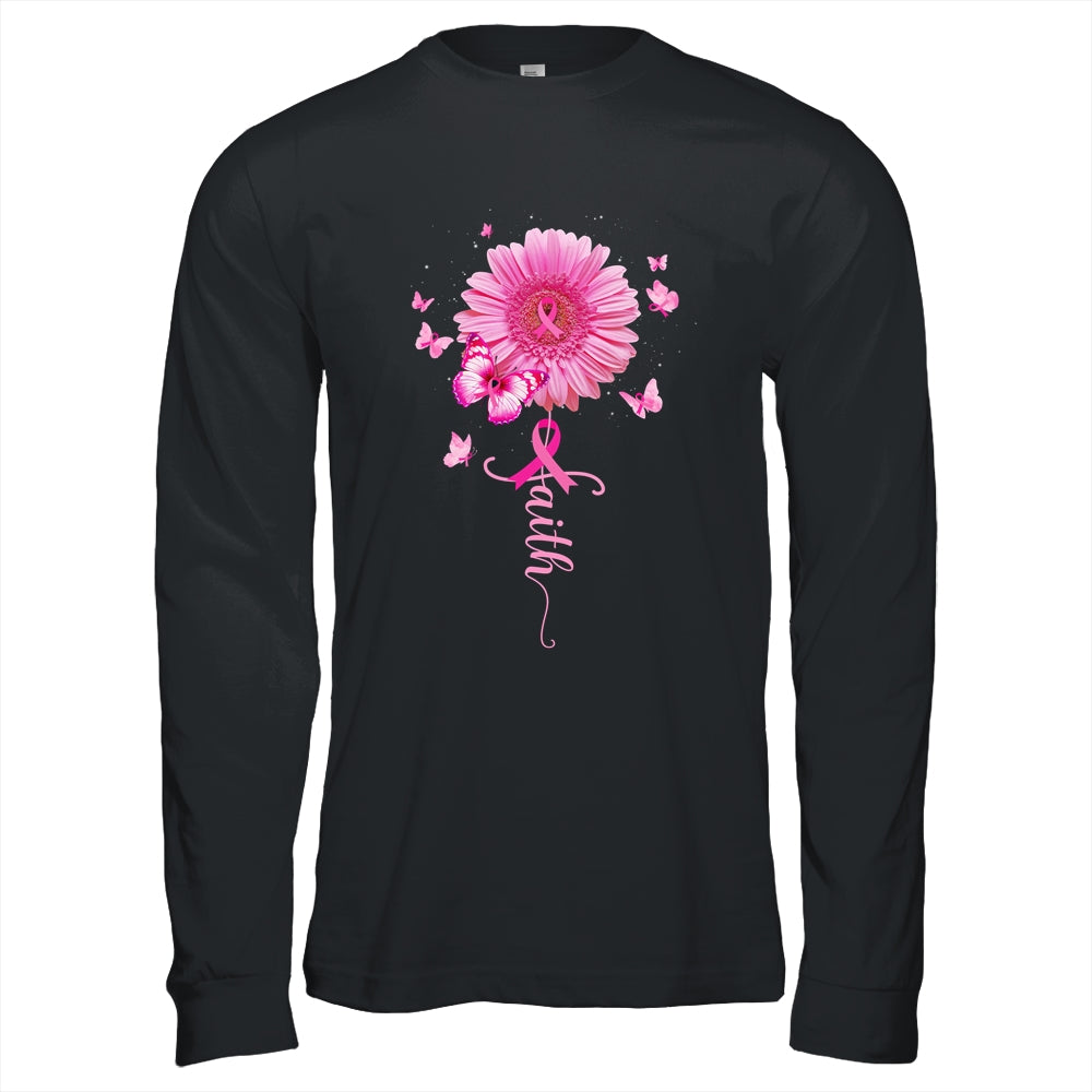 Pink Ribbon Daisy Faith Breast Cancer Awareness Butterfly Shirt & Hoodie | siriusteestore