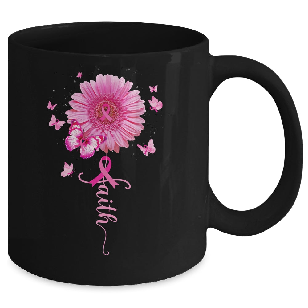 Pink Ribbon Daisy Faith Breast Cancer Awareness Butterfly Mug | siriusteestore