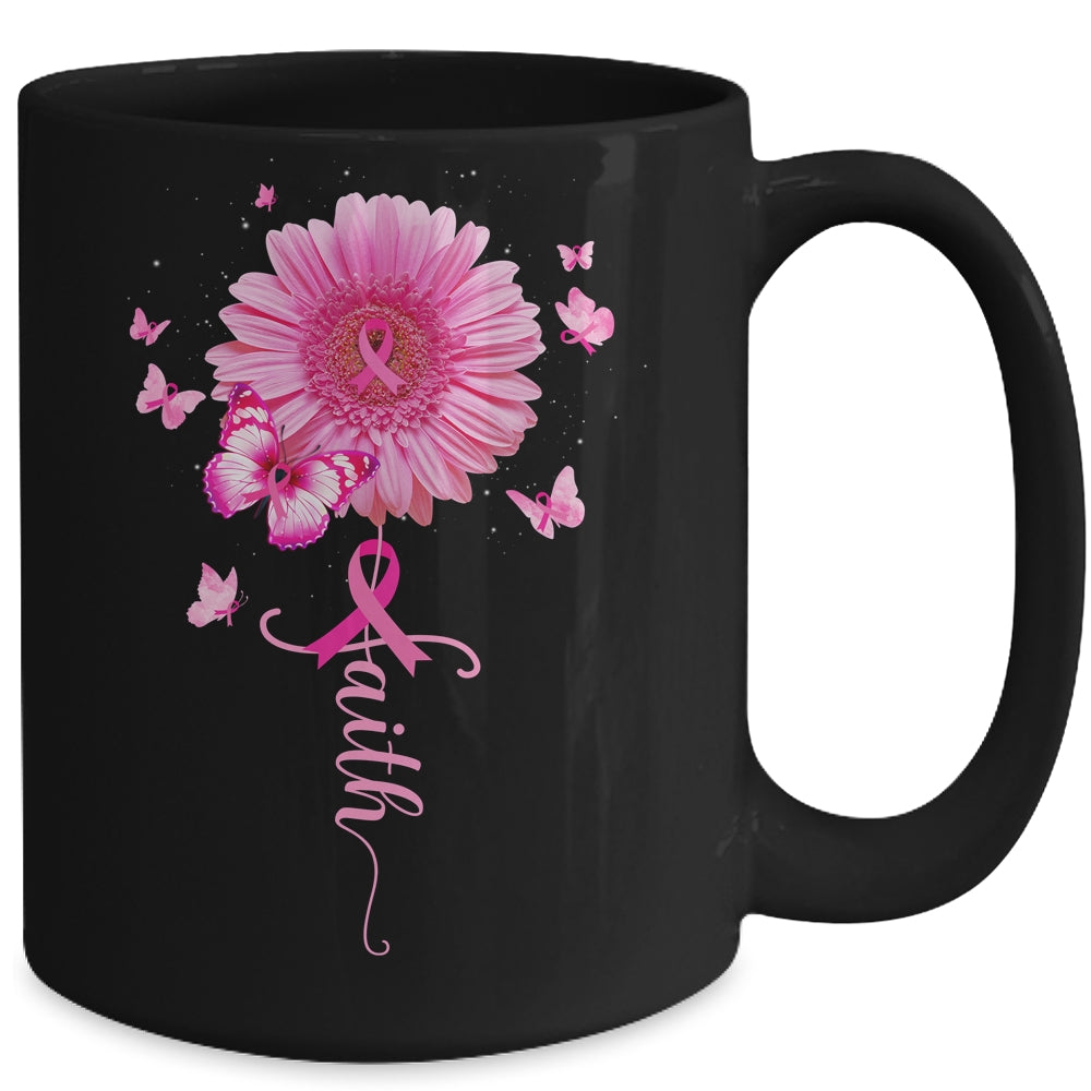 Pink Ribbon Daisy Faith Breast Cancer Awareness Butterfly Mug | siriusteestore