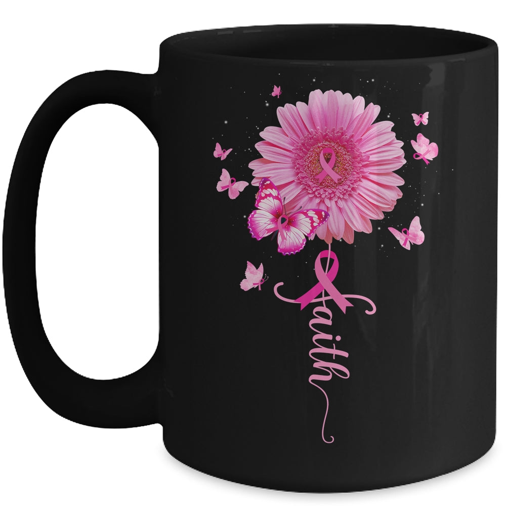Pink Ribbon Daisy Faith Breast Cancer Awareness Butterfly Mug | siriusteestore