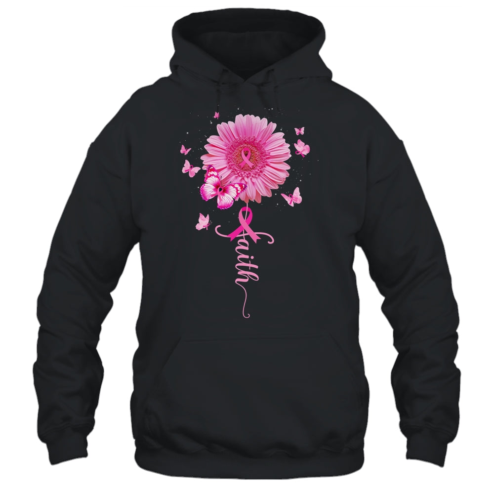 Pink Ribbon Daisy Faith Breast Cancer Awareness Butterfly Shirt & Hoodie | siriusteestore