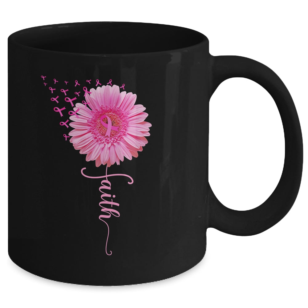 Pink Ribbon Daisy Faith Breast Cancer Awareness Month Mug | siriusteestore