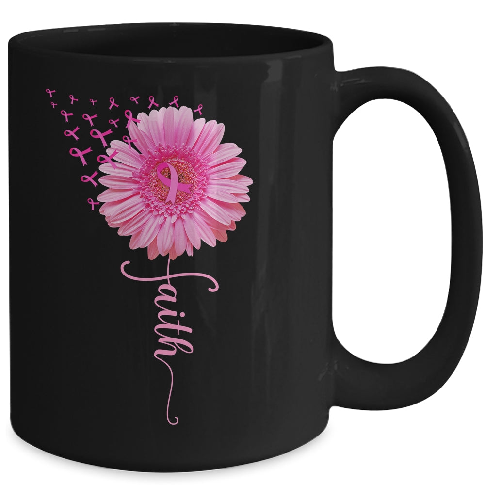Pink Ribbon Daisy Faith Breast Cancer Awareness Month Mug | siriusteestore