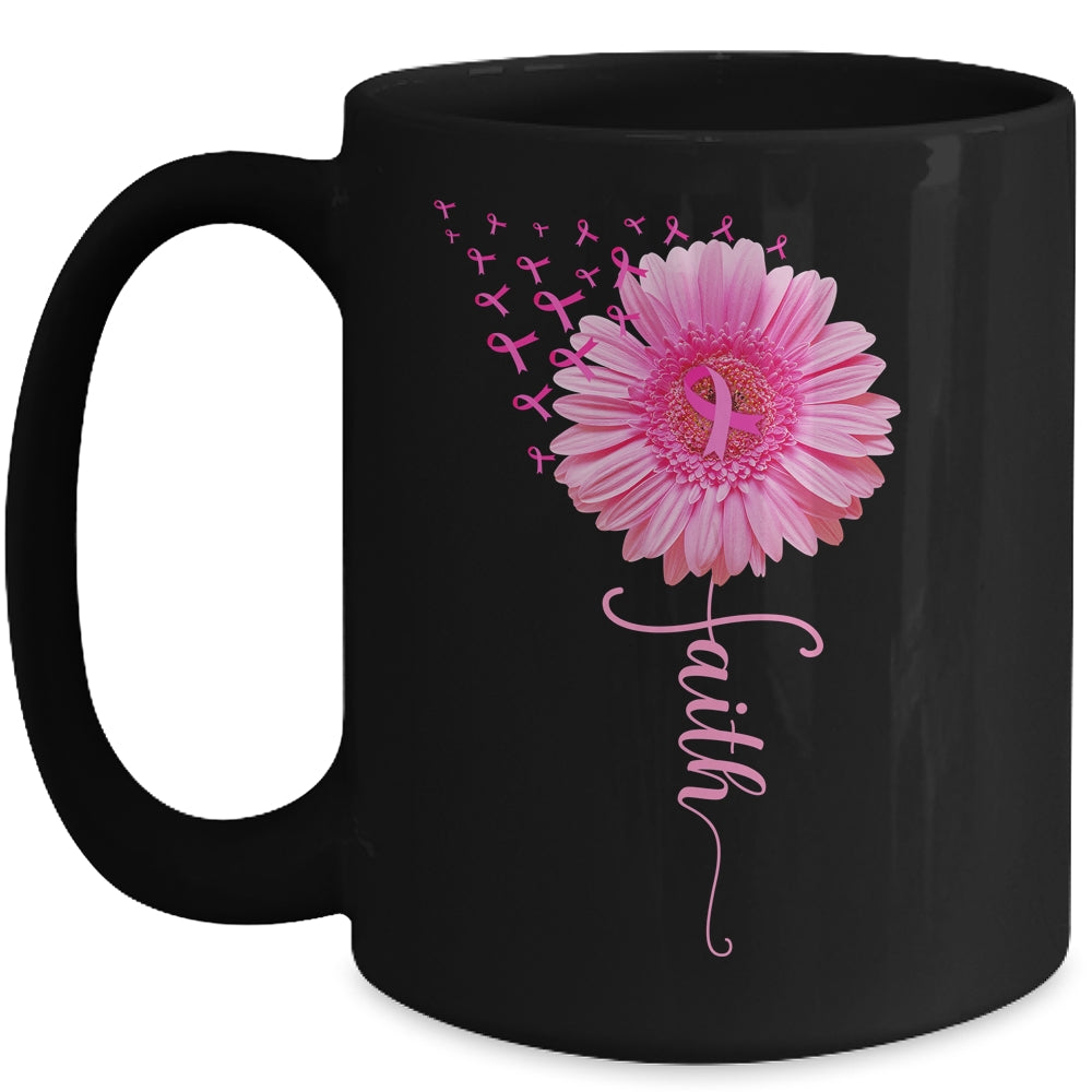 Pink Ribbon Daisy Faith Breast Cancer Awareness Month Mug | siriusteestore