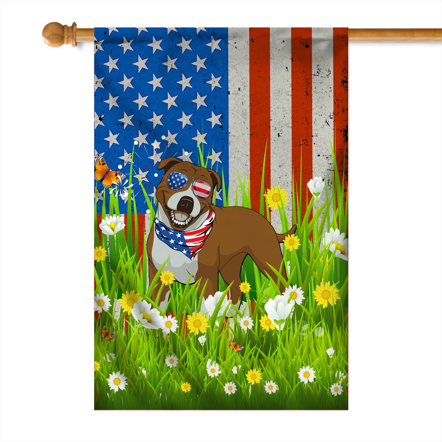 Pitbull American USA Flag 4th of July Dog Lover On Independence Day | siriusteestore