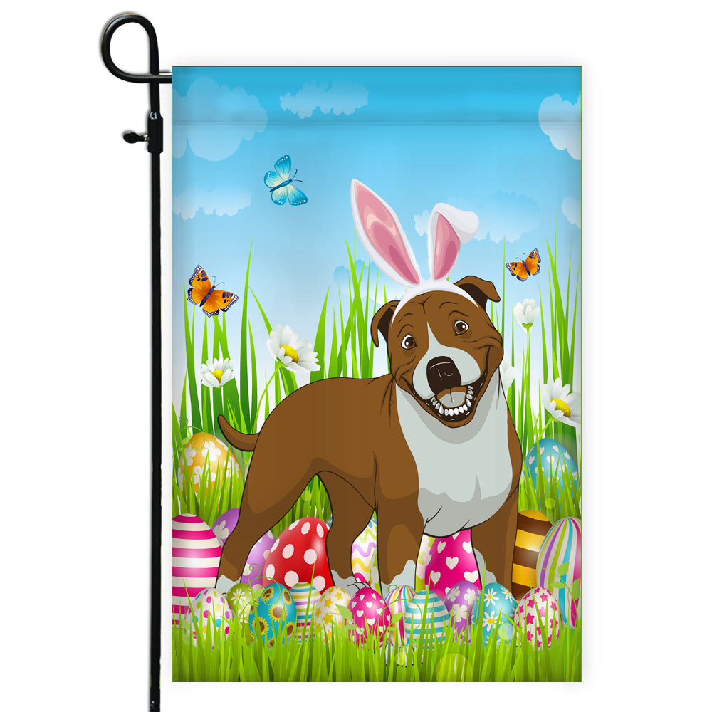 Pitbull Happy Easter Day Holiday Flag Funny Dog Dog Wear Bunny Ears Headband Cute for Home Decor | siriusteestore