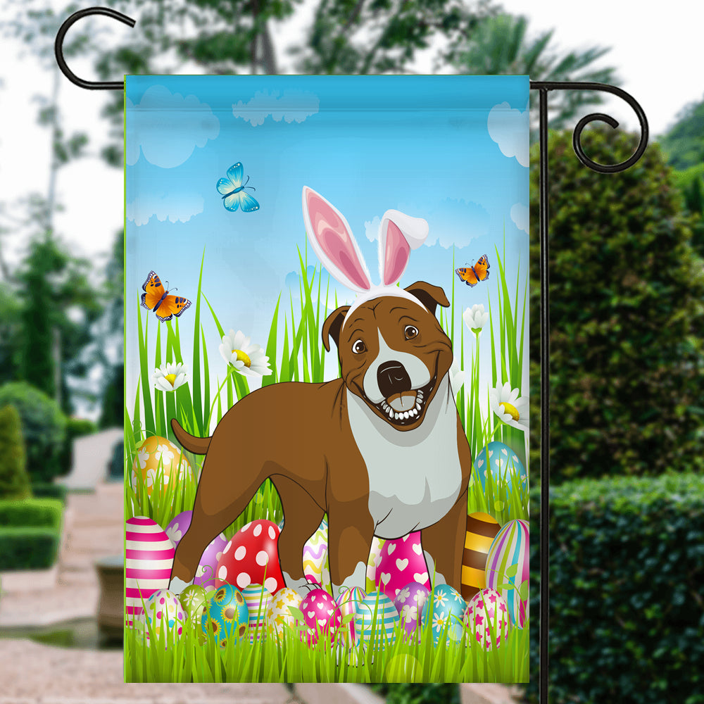 Pitbull Happy Easter Day Holiday Flag Funny Dog Dog Wear Bunny Ears Headband Cute for Home Decor | siriusteestore