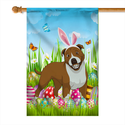 Pitbull Happy Easter Day Holiday Flag Funny Dog Dog Wear Bunny Ears Headband Cute for Home Decor | siriusteestore
