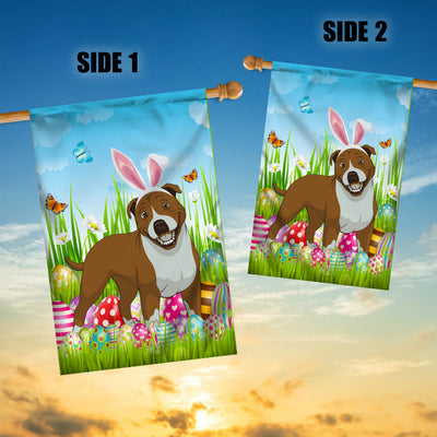 Pitbull Happy Easter Day Holiday Flag Funny Dog Dog Wear Bunny Ears Headband Cute for Home Decor | siriusteestore