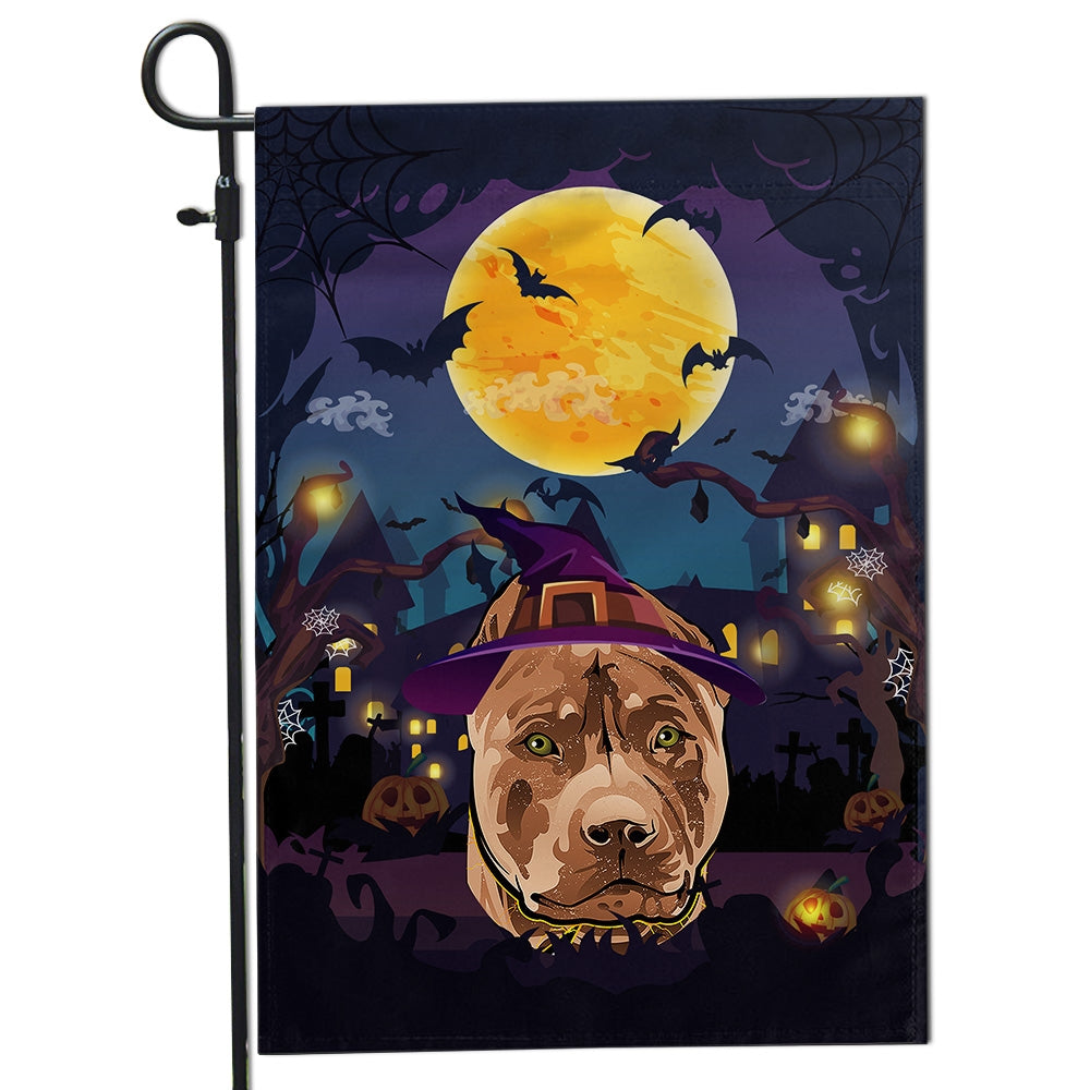 Pitbull Witch Halloween Flag Castle Background For Dog Lover Home | siriusteestore