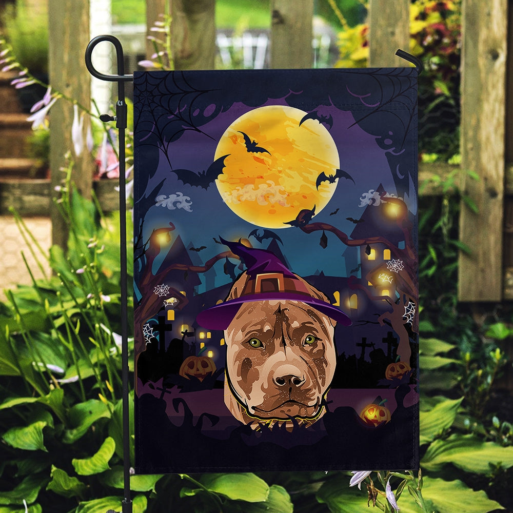 Pitbull Witch Halloween Flag Castle Background For Dog Lover Home | siriusteestore