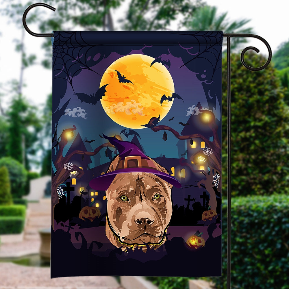 Pitbull Witch Halloween Flag Castle Background For Dog Lover Home | siriusteestore