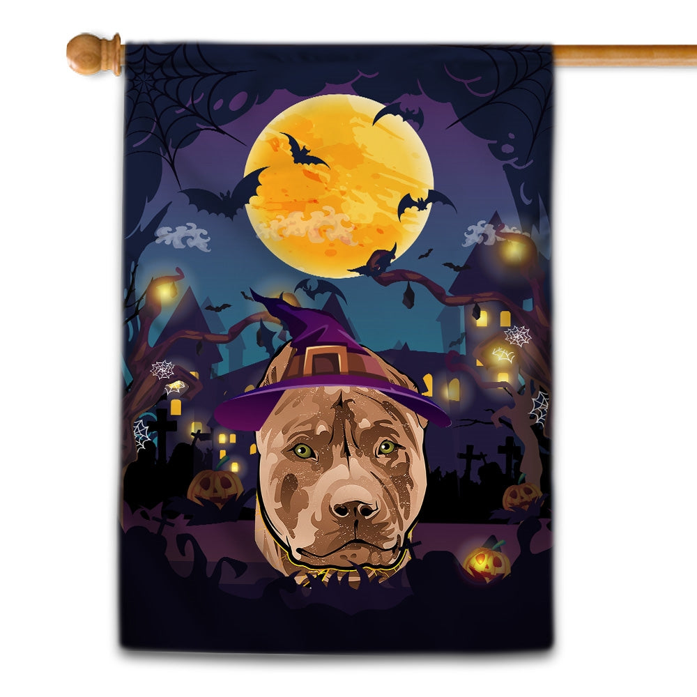 Pitbull Witch Halloween Flag Castle Background For Dog Lover Home | siriusteestore