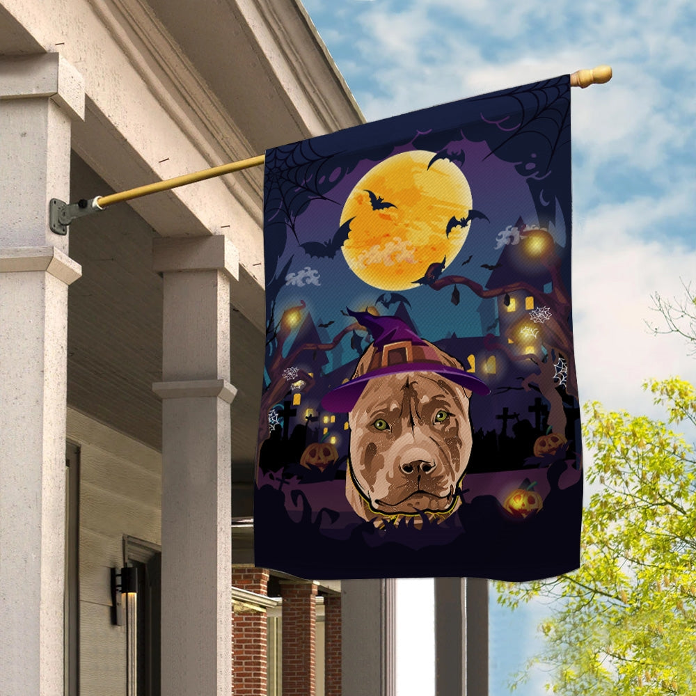 Pitbull Witch Halloween Flag Castle Background For Dog Lover Home | siriusteestore