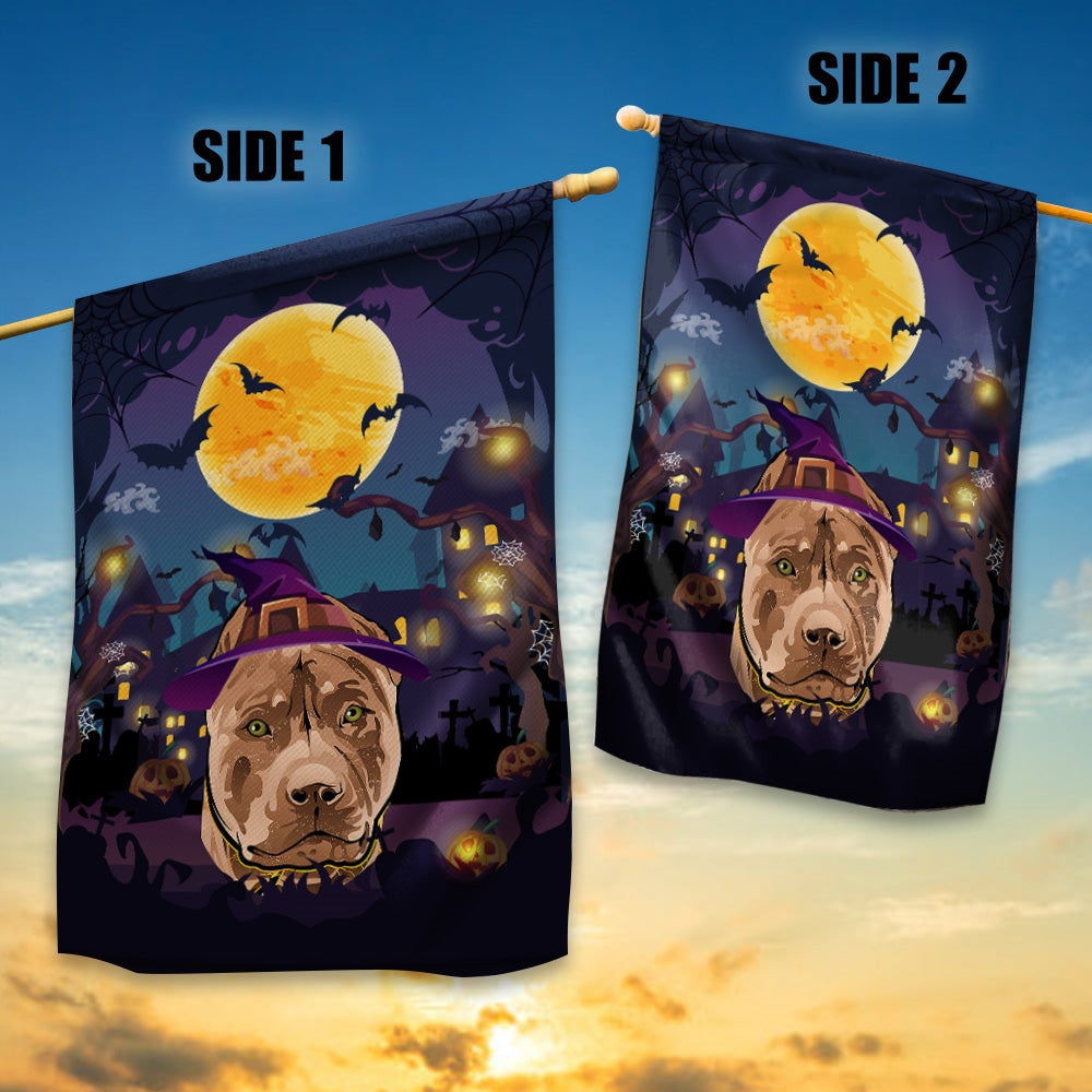 Pitbull Witch Halloween Flag Castle Background For Dog Lover Home | siriusteestore