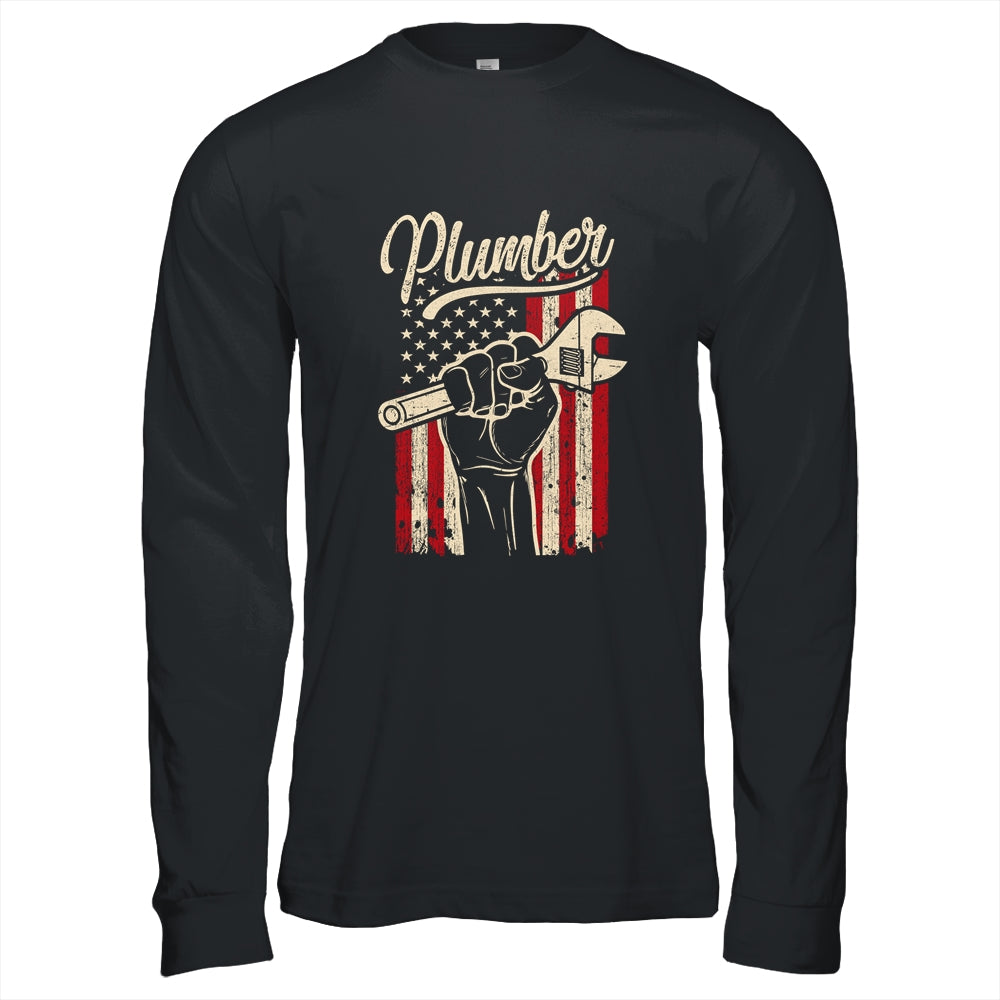 Plumber American Flag Plumbing Pipe Wrench USA Patriotic Shirt & Hoodie | siriusteestore