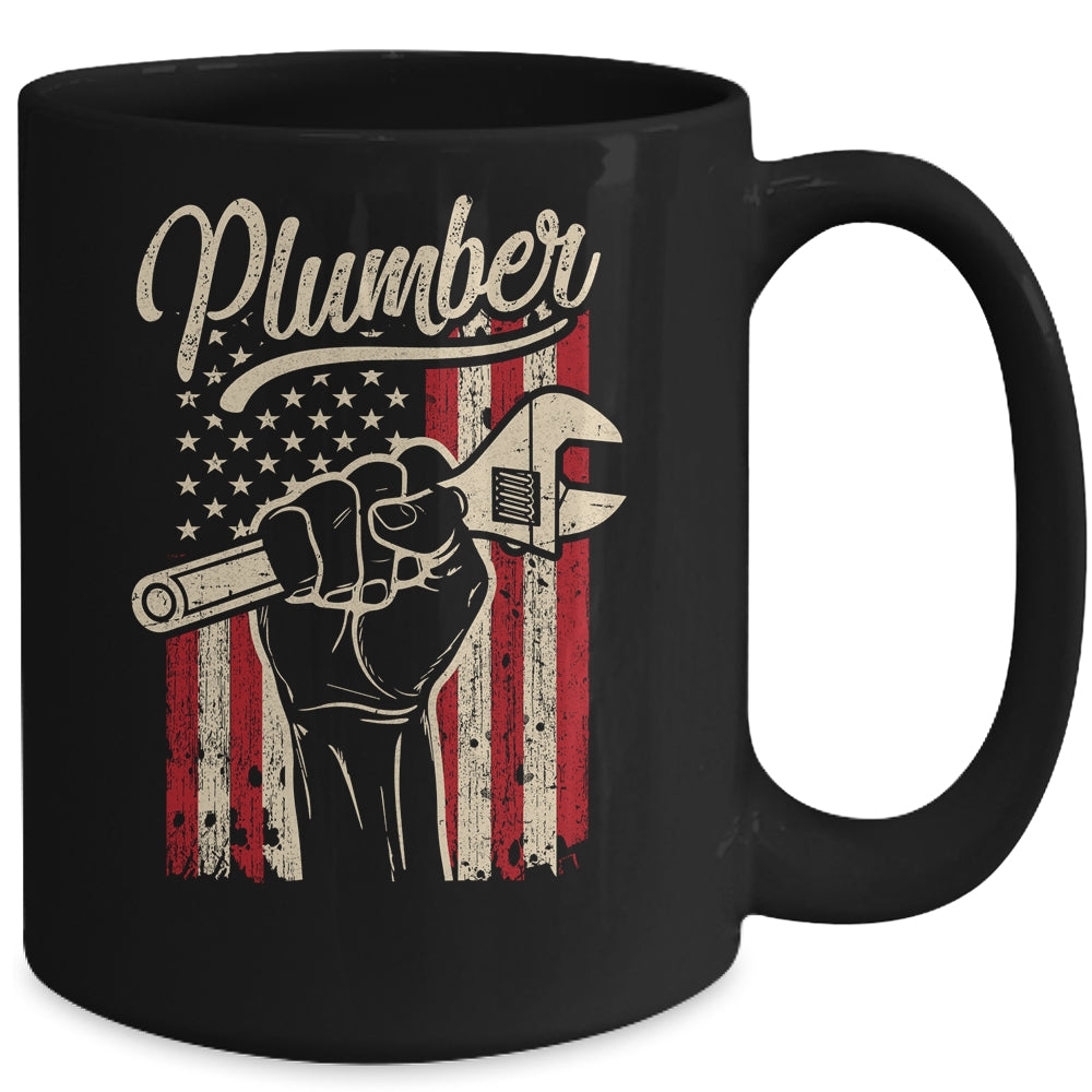 Plumber American Flag Plumbing Pipe Wrench USA Patriotic Mug | siriusteestore