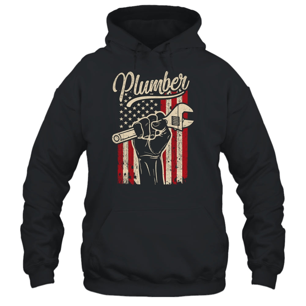 Plumber American Flag Plumbing Pipe Wrench USA Patriotic Shirt & Hoodie | siriusteestore
