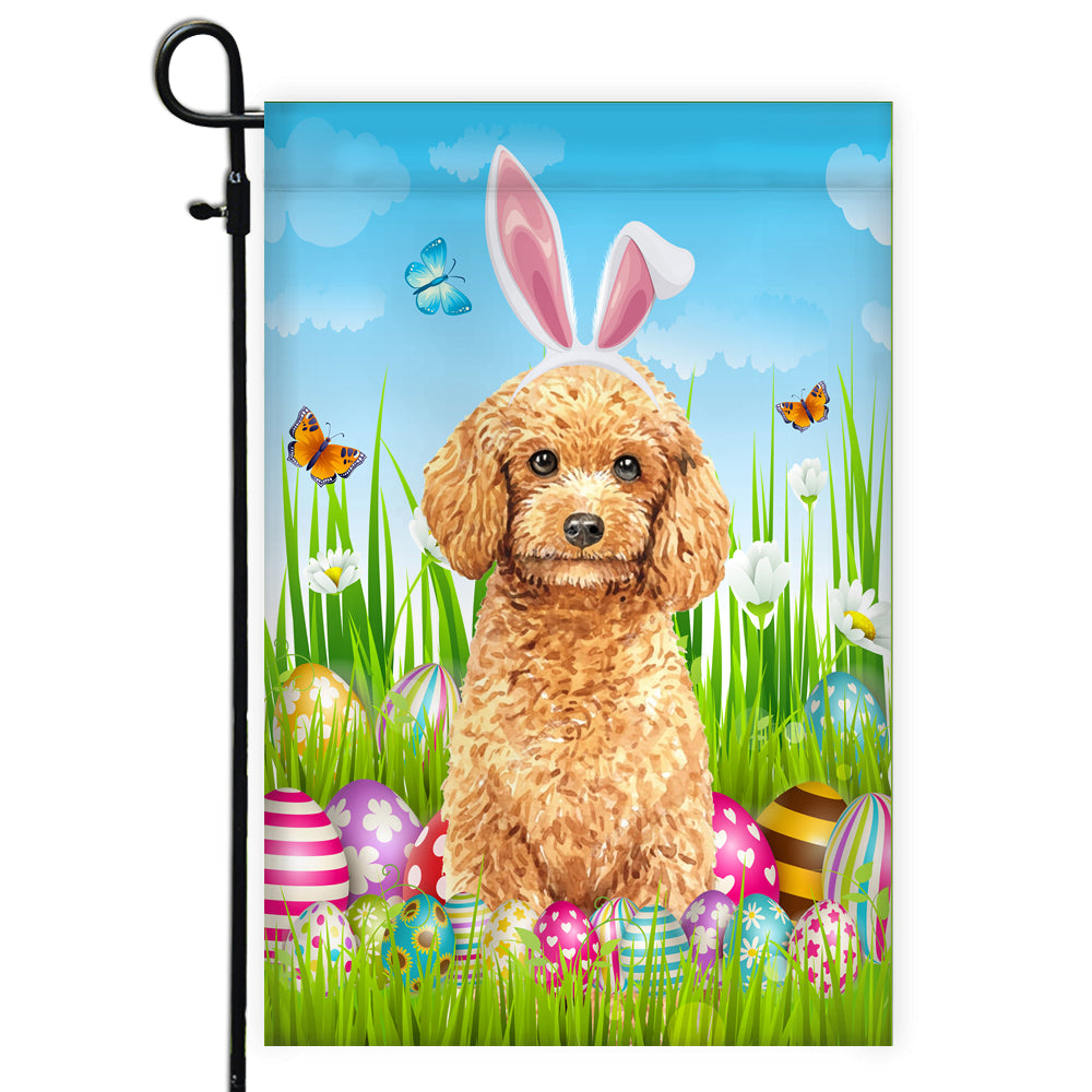 Poodle Happy Easter Day Holiday Flag Funny Dog Dog Wear Bunny Ears Headband Cute for Home Decor | siriusteestore