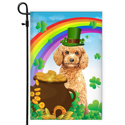 Poodle St Patrick's Day Dog Flag Funny Peeking Dog Wear Green Hat Golden Pot Coin Shamrock Rainbow Spring Banner for Home Decor | siriusteestore