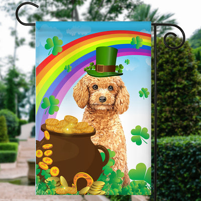 Poodle St Patrick's Day Dog Flag Funny Peeking Dog Wear Green Hat Golden Pot Coin Shamrock Rainbow Spring Banner for Home Decor | siriusteestore