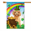 Poodle St Patrick's Day Dog Flag Funny Peeking Dog Wear Green Hat Golden Pot Coin Shamrock Rainbow Spring Banner for Home Decor | siriusteestore