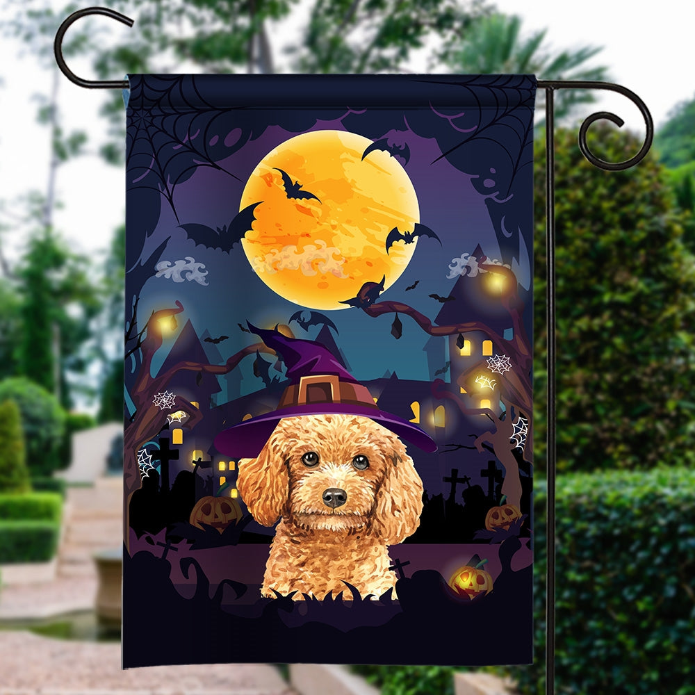 Poodle Witch Halloween Flag Castle Background For Dog Lover Home | siriusteestore