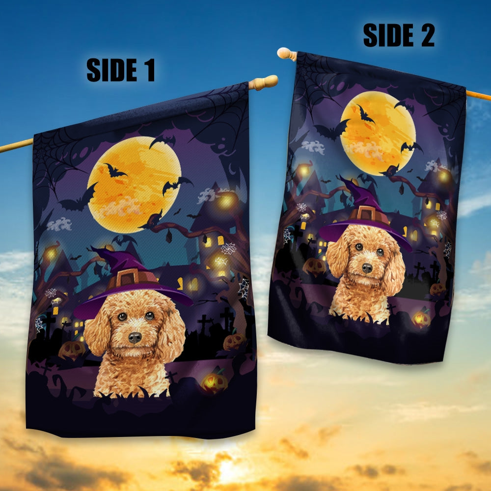 Poodle Witch Halloween Flag Castle Background For Dog Lover Home | siriusteestore