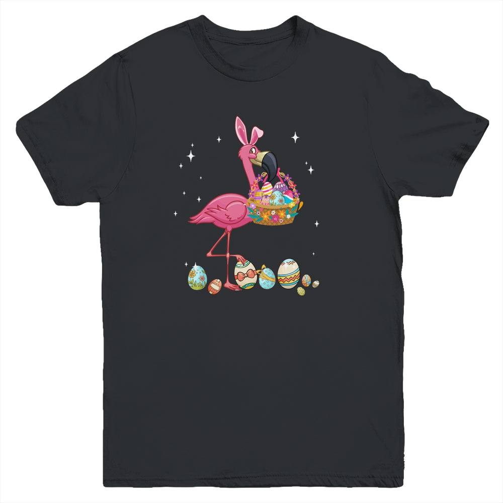 Pretty Easter Flamingo With Easter Basket Youth Shirt | siriusteestore