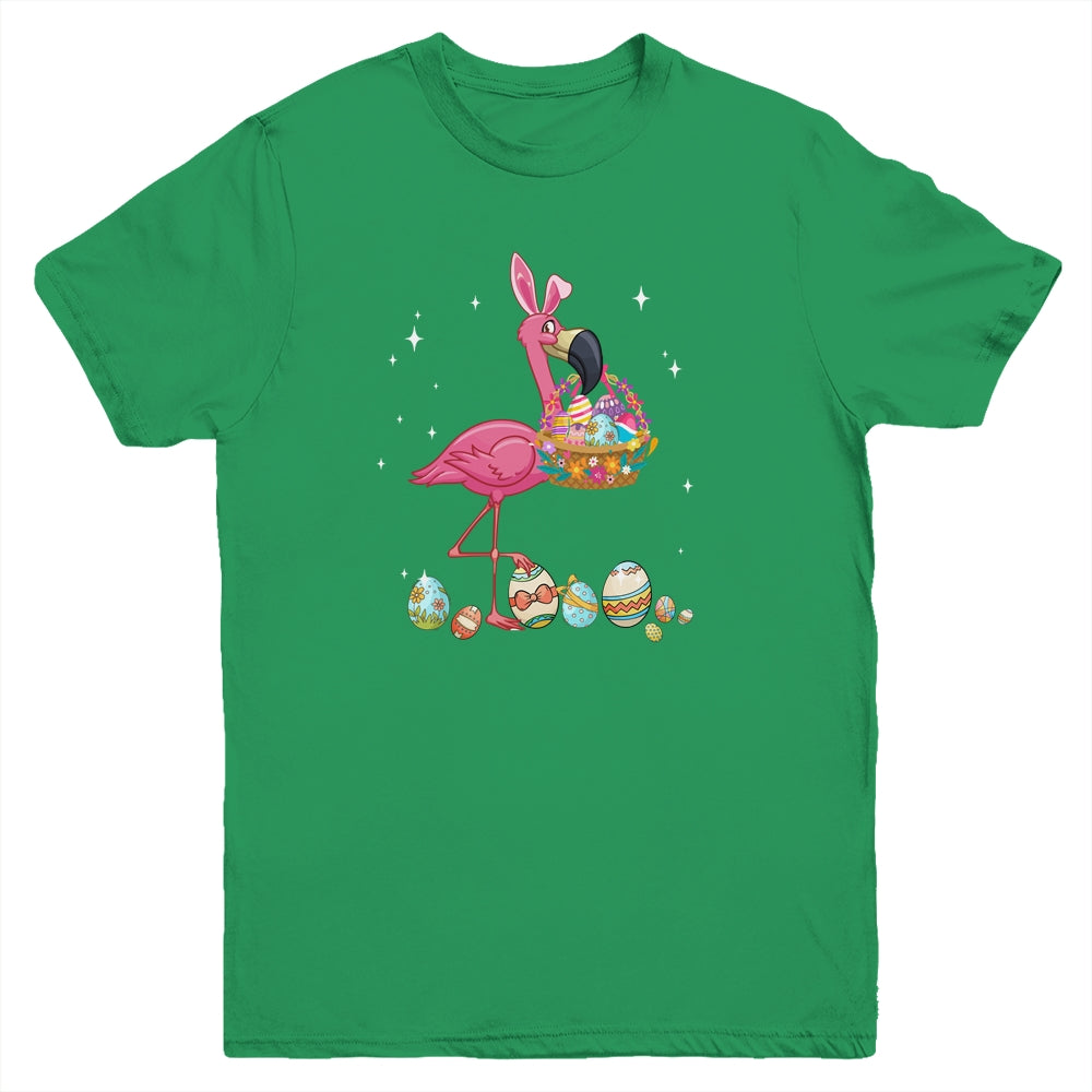 Pretty Easter Flamingo With Easter Basket Youth Shirt | siriusteestore
