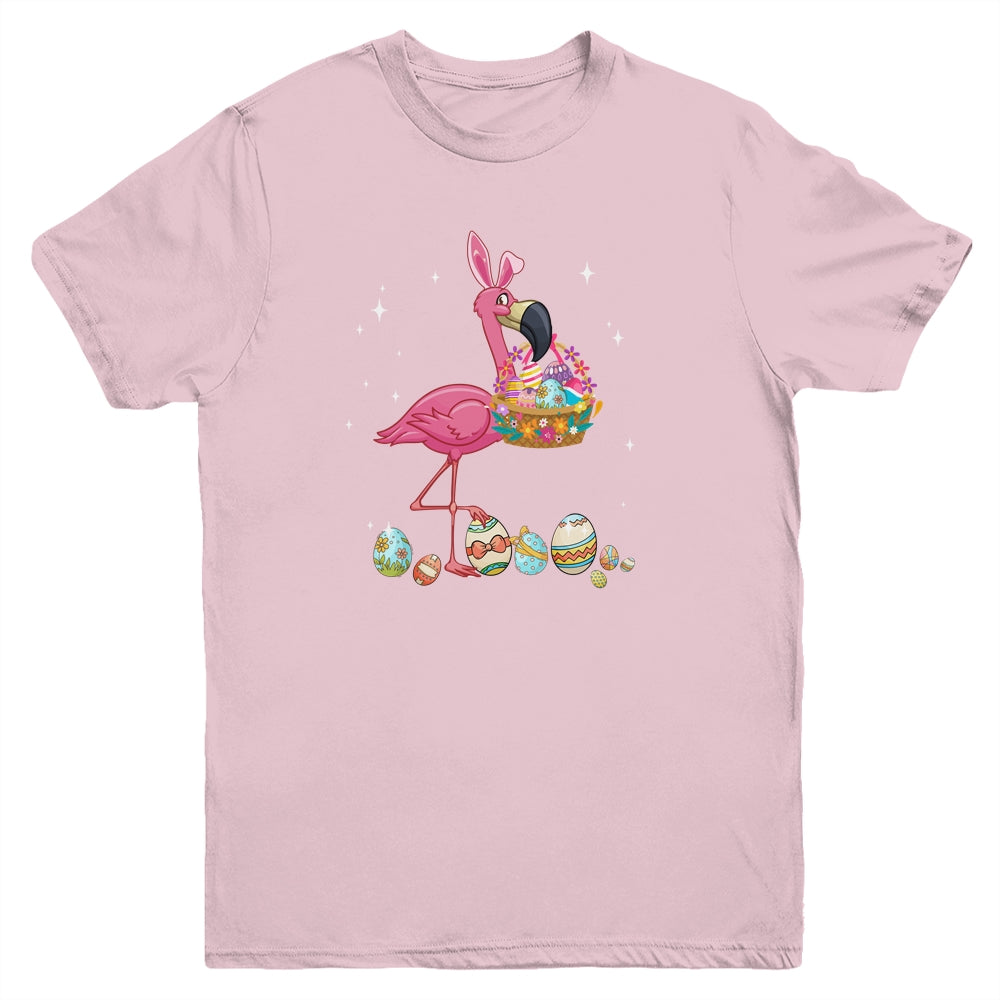 Pretty Easter Flamingo With Easter Basket Youth Shirt | siriusteestore