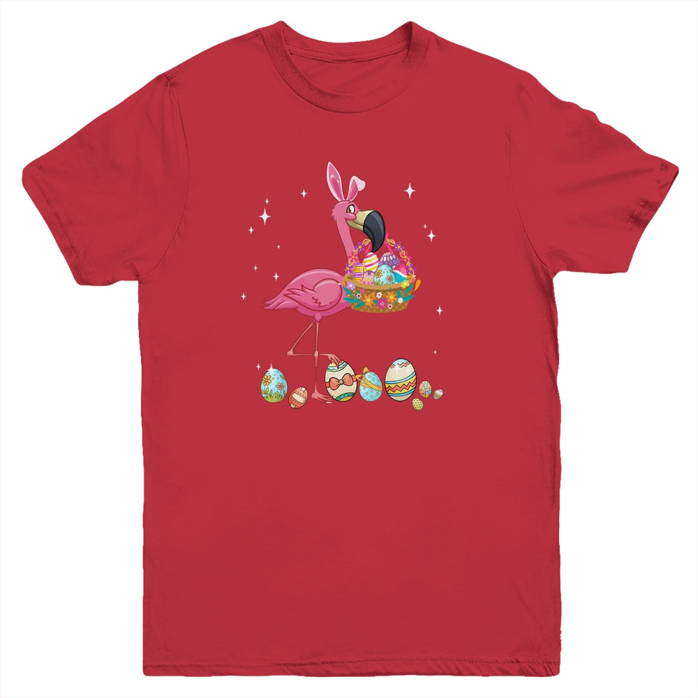 Pretty Easter Flamingo With Easter Basket Youth Shirt | siriusteestore