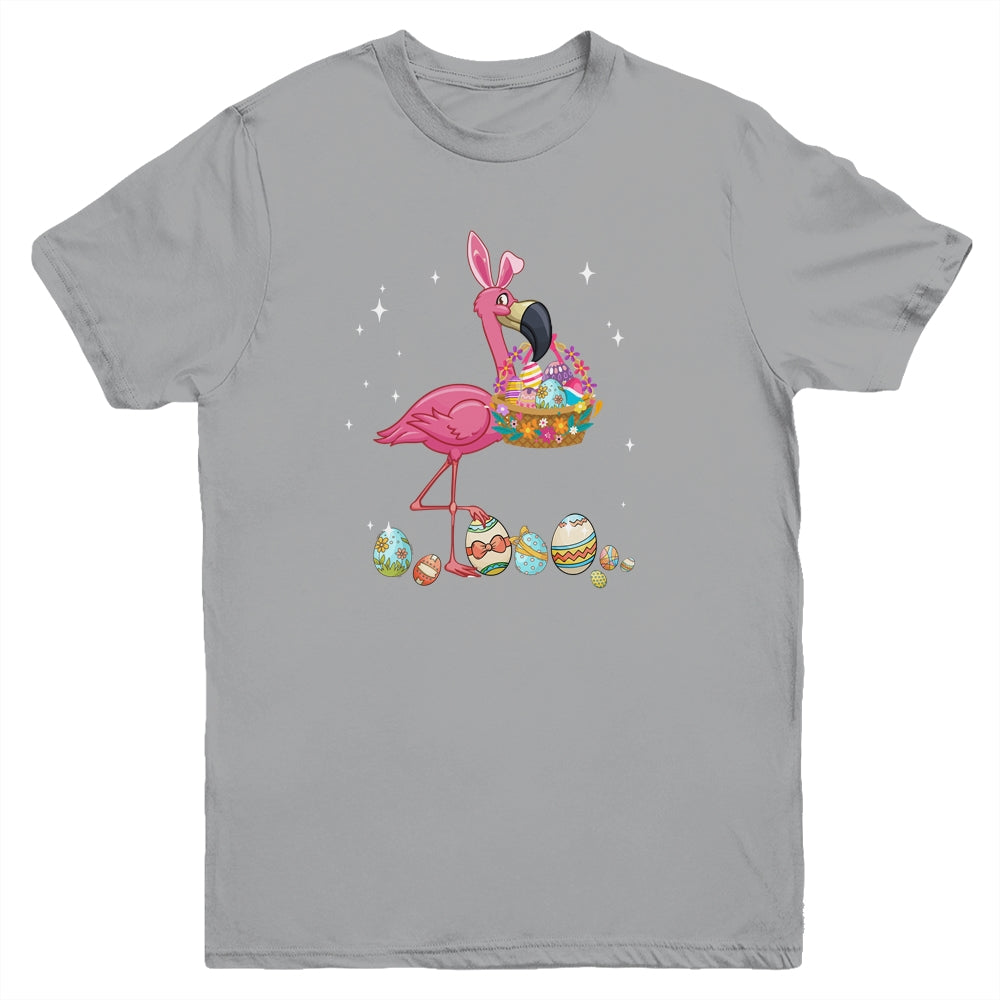 Pretty Easter Flamingo With Easter Basket Youth Shirt | siriusteestore