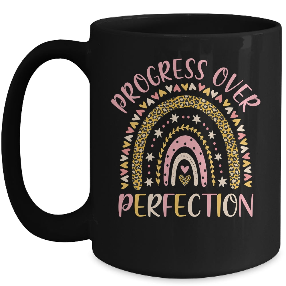 Progress Over Perfection Motivational Back To School Teacher Rainbow Mug | siriusteestore
