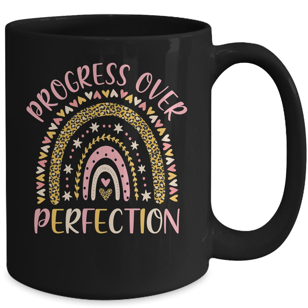 Progress Over Perfection Motivational Back To School Teacher Rainbow Mug | siriusteestore