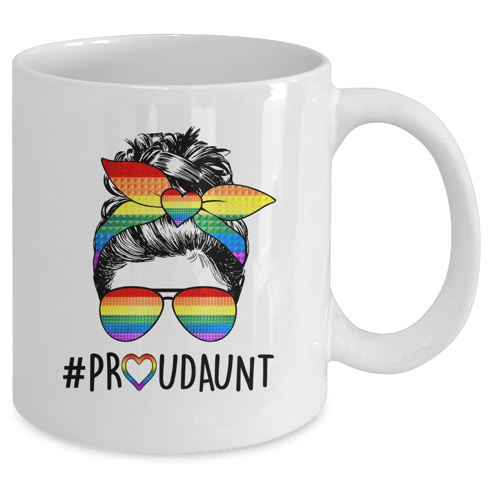 Proud Aunt Messy Bun LGBT Mom LGBT Gay Pride LGBTQ Rainbow Mug | siriusteestore
