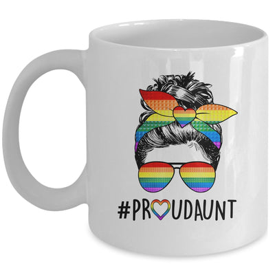 Proud Aunt Messy Bun LGBT Mom LGBT Gay Pride LGBTQ Rainbow Mug | siriusteestore