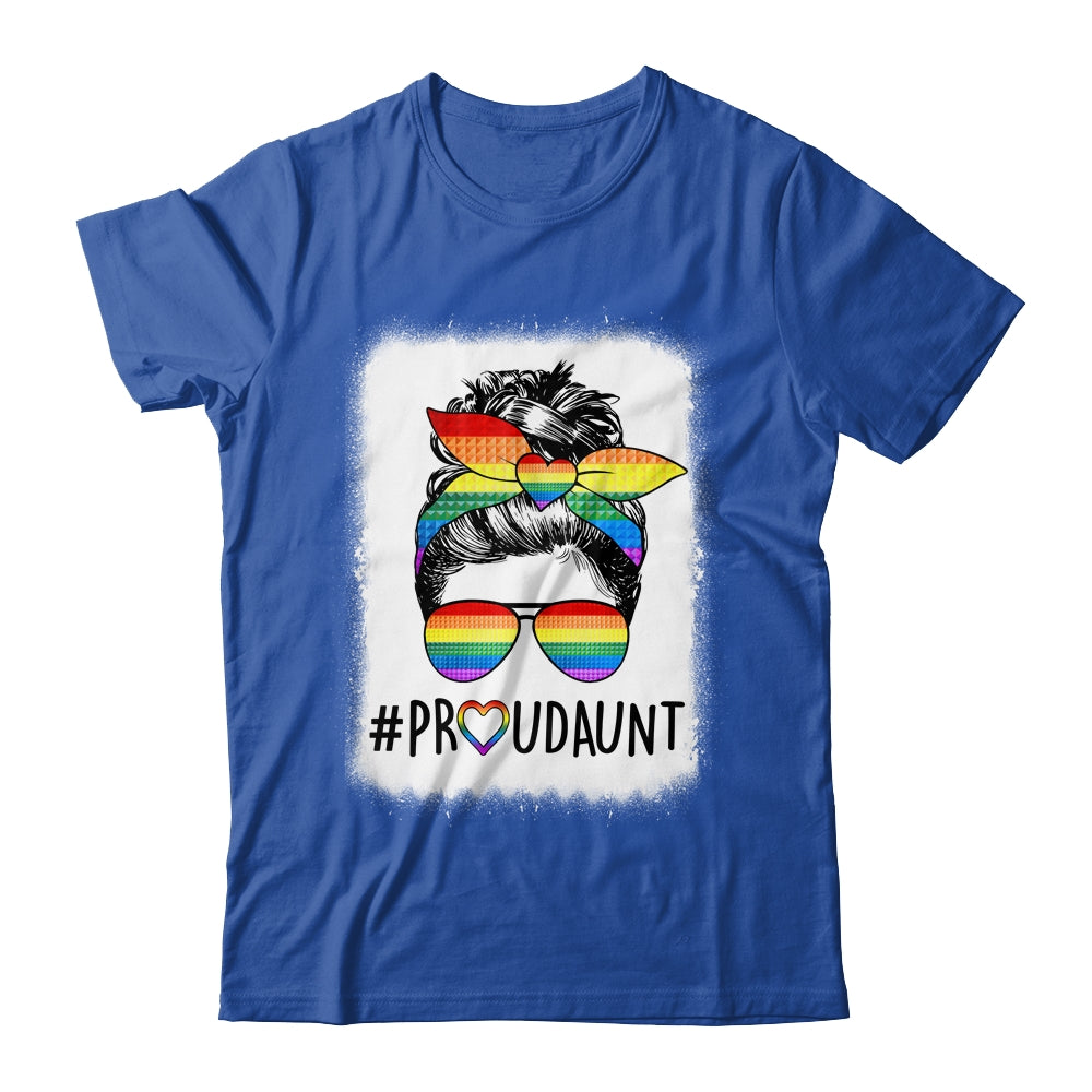 Proud Aunt Messy Bun Rainbow LGBT Mom LGBT Gay Pride LGBTQ Shirt & Tank Top | siriusteestore