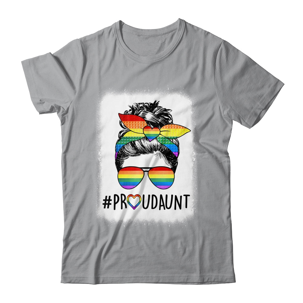 Proud Aunt Messy Bun Rainbow LGBT Mom LGBT Gay Pride LGBTQ Shirt & Tank Top | siriusteestore