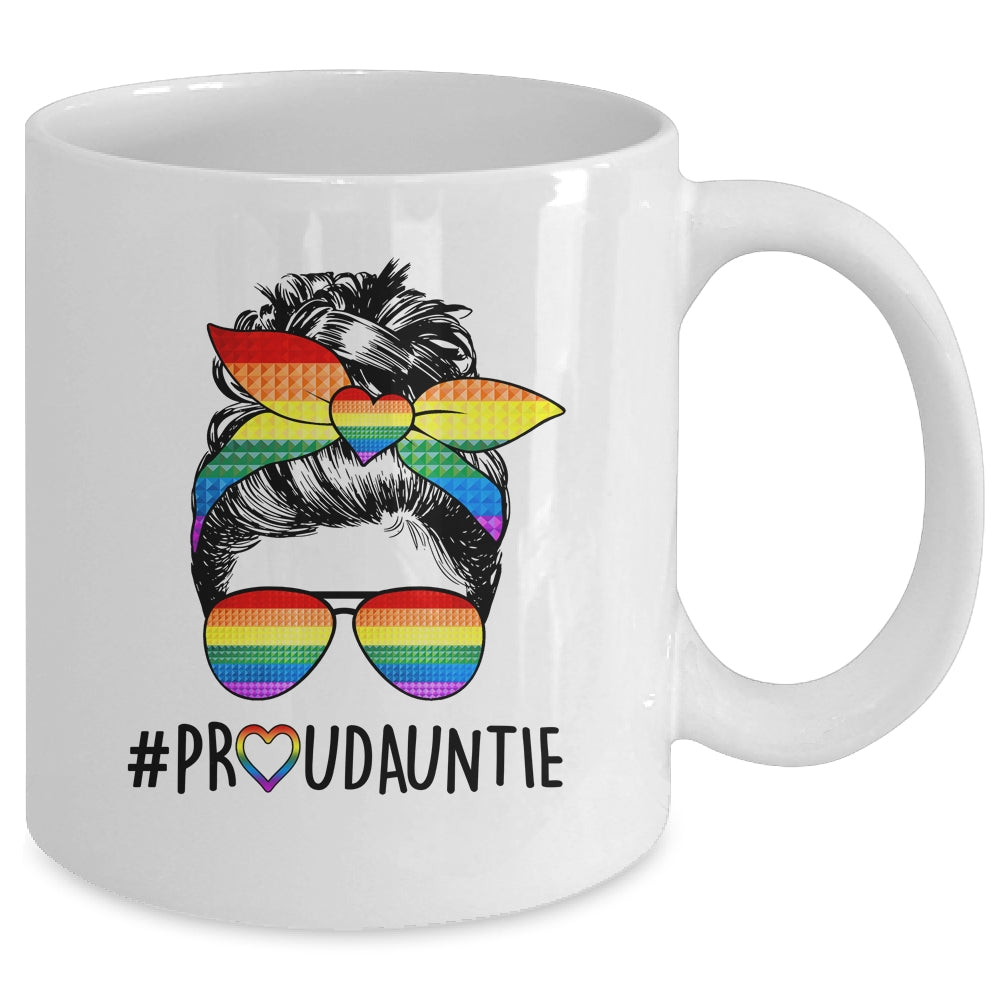 Proud Auntie Messy Bun LGBT Auntie LGBT Gay Pride Rainbow Mug | siriusteestore