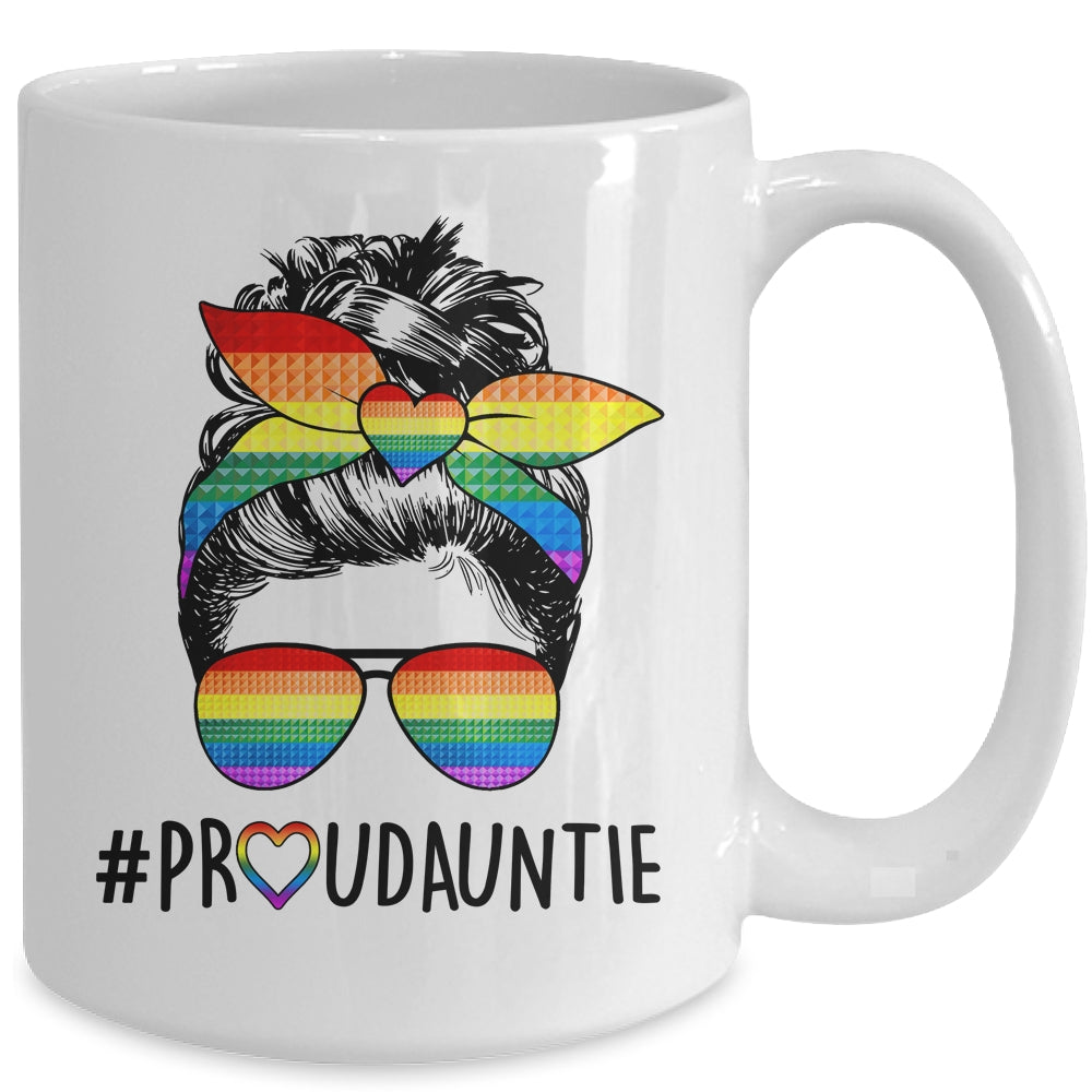 Proud Auntie Messy Bun LGBT Auntie LGBT Gay Pride Rainbow Mug | siriusteestore