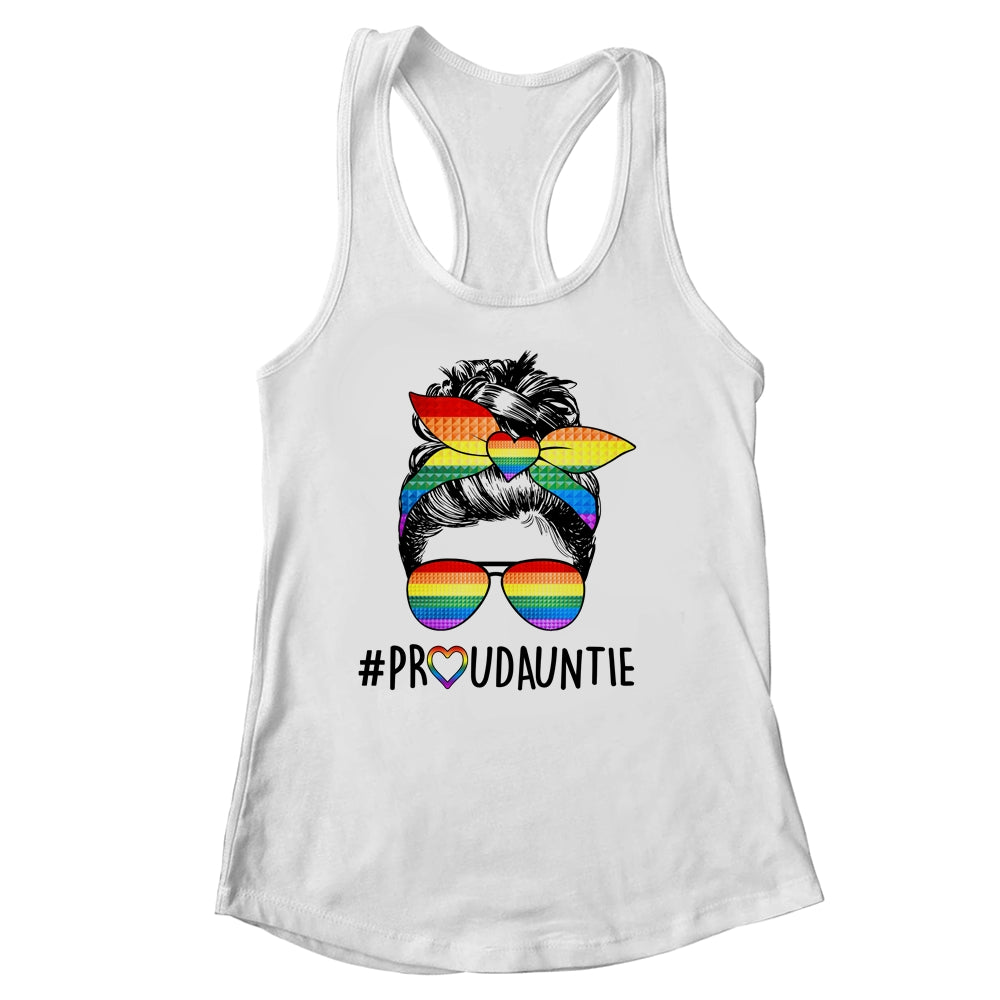 Proud Auntie Messy Bun LGBT Auntie LGBT Gay Pride Rainbow Shirt & Tank Top | siriusteestore