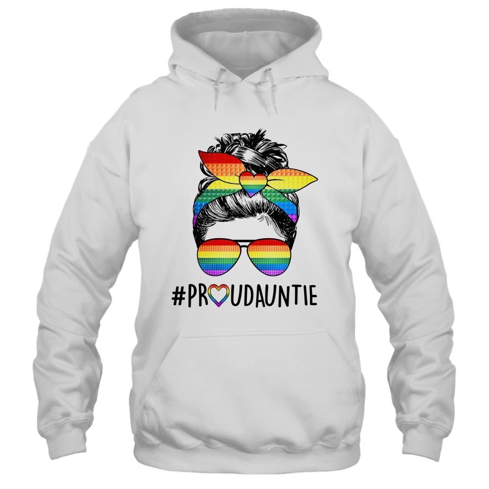 Proud Auntie Messy Bun LGBT Auntie LGBT Gay Pride Rainbow Shirt & Tank Top | siriusteestore